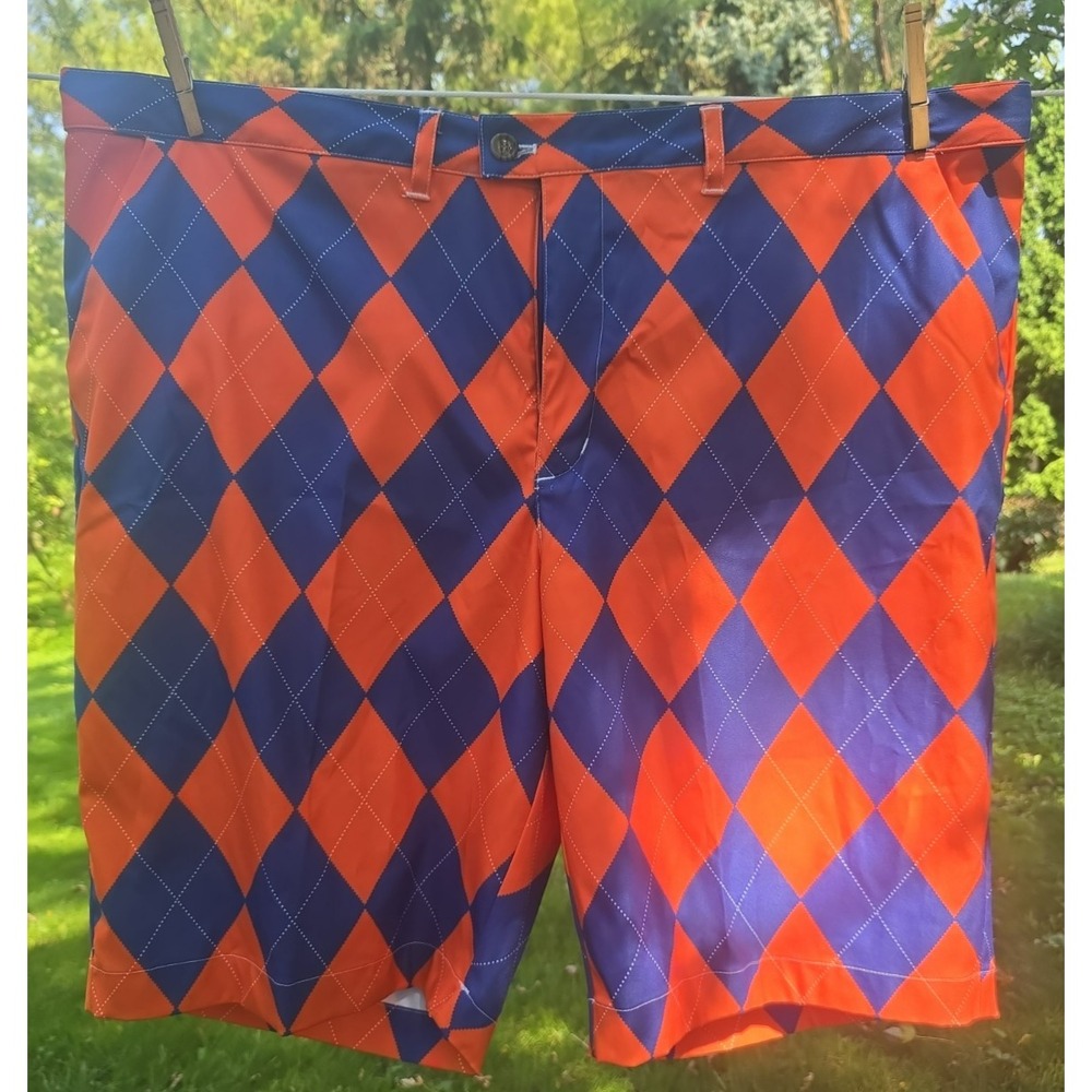 Loudmouth Golf Men 47 Shorts Orange Blue Argyle Illini Broncos Chicago Bears Fun